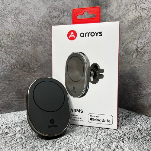 Автомобильный держатель с беспроводной зарядкой Arroys Vent-W4MS black