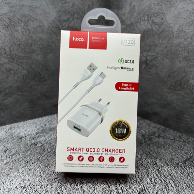 Зарядное устройство Hoco C12Q Smart QC3.0 charger + Type-C cable White