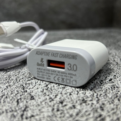 Зарядное устройство LDNIO A303Q USB*3A Quick Charge 3.0 18W + кабель USB - Type-C белый