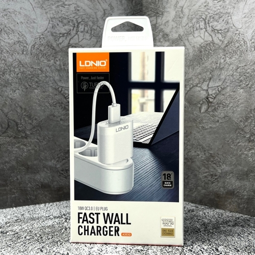 Зарядное устройство LDNIO A303Q USB*3A Quick Charge 3.0 18W + кабель USB - Type-C белый